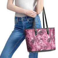 Hawaii Pink Tropical Leaves Leather Tote Bag LT01 - Polynesian Pride