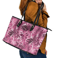 Hawaii Pink Tropical Leaves Leather Tote Bag LT01 - Polynesian Pride
