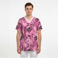Hawaii Pink Tropical Leaves Scrub Top LT01 - Polynesian Pride