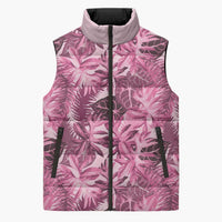Hawaii Pink Tropical Leaves Sleeveless Puffer Jacket - Polynesian Pride