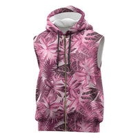 Hawaii Pink Tropical Leaves Sleeveless Zip Hoodie - Polynesian Pride