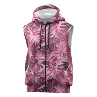 Hawaii Pink Tropical Leaves Sleeveless Zip Hoodie - Polynesian Pride