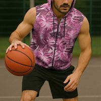Hawaii Pink Tropical Leaves Sleeveless Zip Hoodie - Polynesian Pride