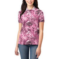 Hawaii Pink Tropical Leaves Women Polo Shirt - Polynesian Pride