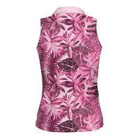 Hawaii Pink Tropical Leaves Women Sleeveless Polo Shirt - Polynesian Pride