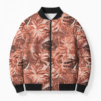 Hawaii Red Brown Tropical Leaves Bomber Puffer Jacket - Polynesian Pride