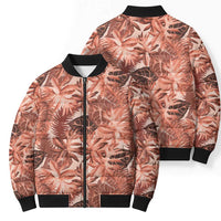 Hawaii Red Brown Tropical Leaves Bomber Puffer Jacket - Polynesian Pride