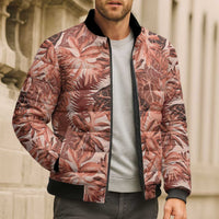 Hawaii Red Brown Tropical Leaves Bomber Puffer Jacket - Polynesian Pride