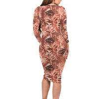 Hawaii Red Brown Tropical Leaves Family Matching Long Sleeve Bodycon Dress and Hawaiian Shirt - Polynesian Pride