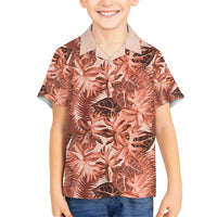 Hawaii Red Brown Tropical Leaves Family Matching Long Sleeve Bodycon Dress and Hawaiian Shirt - Polynesian Pride