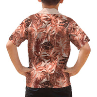 Hawaii Red Brown Tropical Leaves Family Matching Off The Shoulder Long Sleeve Dress and Hawaiian Shirt - Polynesian Pride