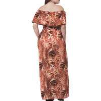 Hawaii Red Brown Tropical Leaves Family Matching Off Shoulder Maxi Dress and Hawaiian Shirt - Polynesian Pride