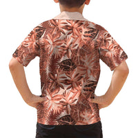 Hawaii Red Brown Tropical Leaves Family Matching Off Shoulder Short Dress and Hawaiian Shirt - Polynesian Pride