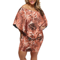 Hawaii Red Brown Tropical Leaves Family Matching Off Shoulder Short Dress and Hawaiian Shirt - Polynesian Pride