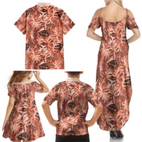 Hawaii Red Brown Tropical Leaves Family Matching Summer Maxi Dress and Hawaiian Shirt - Polynesian Pride