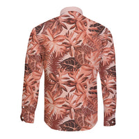 Hawaii Red Brown Tropical Leaves Long Sleeve Button Shirt - Polynesian Pride