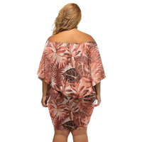 Hawaii Red Brown Tropical Leaves Off Shoulder Short Dress - Polynesian Pride