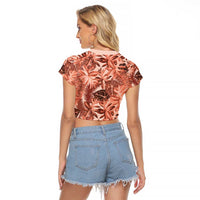 Hawaii Red Brown Tropical Leaves Raglan Cropped T Shirt - Polynesian Pride