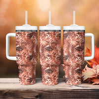 Hawaii Red Brown Tropical Leaves Tumbler With Handle - Polynesian Pride