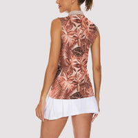 Hawaii Red Brown Tropical Leaves Women Sleeveless Polo Shirt - Polynesian Pride