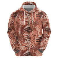 Hawaii Red Brown Tropical Leaves Zip Hoodie - Polynesian Pride