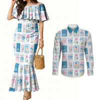 Hawaii Coastal Summer Postcard Couples Matching Mermaid Dress and Long Sleeve Button Shirt