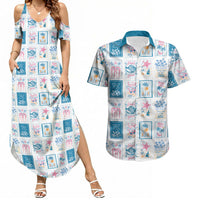 Hawaii Coastal Summer Postcard Couples Matching Summer Maxi Dress and Hawaiian Shirt