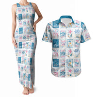 Hawaii Coastal Summer Postcard Couples Matching Tank Maxi Dress and Hawaiian Shirt