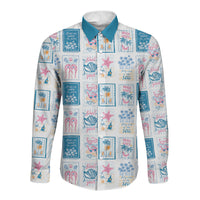Hawaii Coastal Summer Postcard Long Sleeve Button Shirt