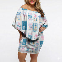 Hawaii Coastal Summer Postcard Off Shoulder Short Dress
