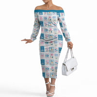 Hawaii Coastal Summer Postcard Off The Shoulder Long Sleeve Dress