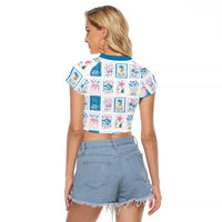 Hawaii Coastal Summer Postcard Raglan Cropped T Shirt