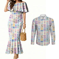 Aloha Summer Posters Grunge Textures Couples Matching Mermaid Dress and Long Sleeve Button Shirt