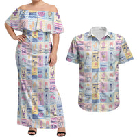 Aloha Summer Posters Grunge Textures Couples Matching Off Shoulder Maxi Dress and Hawaiian Shirt