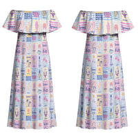 Aloha Summer Posters Grunge Textures Couples Matching Off Shoulder Maxi Dress and Long Sleeve Button Shirt