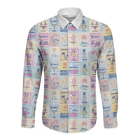 Aloha Summer Posters Grunge Textures Long Sleeve Button Shirt