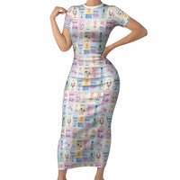 Aloha Summer Posters Grunge Textures Short Sleeve Bodycon Dress