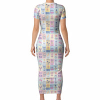 Aloha Summer Posters Grunge Textures Short Sleeve Bodycon Dress