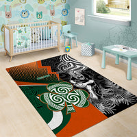 New Zealand and Ireland Rugby Area Rug Silver Fern With Shamrock 2023 World Cup LT01 - Polynesian Pride