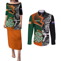 New Zealand and Ireland Rugby Couples Matching Puletasi Dress and Long Sleeve Button Shirts Silver Fern With Shamrock 2023 World Cup LT01 Art - Polynesian Pride