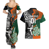 New Zealand and Ireland Rugby Couples Matching Summer Maxi Dress and Hawaiian Shirt Silver Fern With Shamrock 2023 World Cup LT01 - Polynesian Pride