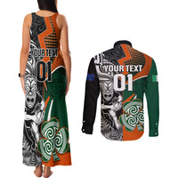 New Zealand and Ireland Rugby Couples Matching Tank Maxi Dress and Long Sleeve Button Shirts Silver Fern With Shamrock 2023 World Cup LT01 - Polynesian Pride