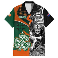 New Zealand and Ireland Rugby Family Matching Long Sleeve Bodycon Dress and Hawaiian Shirt Silver Fern With Shamrock 2023 World Cup LT01 Dad's Shirt - Short Sleeve Art - Polynesian Pride