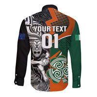 New Zealand and Ireland Rugby Long Sleeve Button Shirt Silver Fern With Shamrock 2023 World Cup LT01 - Polynesian Pride