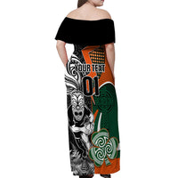 New Zealand and Ireland Rugby Off Shoulder Maxi Dress Silver Fern With Shamrock 2023 World Cup LT01 - Polynesian Pride