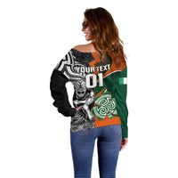 New Zealand and Ireland Rugby Off Shoulder Sweater Silver Fern With Shamrock 2023 World Cup LT01 - Polynesian Pride
