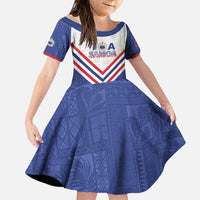 Custom Toa Samoa Rugby Family Matching Puletasi and Hawaiian Shirt 1992-1993 Special Edition LT01 Daughter's Dress Blue - Polynesian Pride