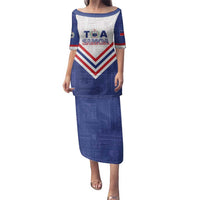Custom Toa Samoa Rugby Family Matching Puletasi and Hawaiian Shirt 1992-1993 Special Edition LT01 Mom's Dress Blue - Polynesian Pride