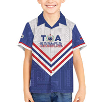 Custom Toa Samoa Rugby Family Matching Puletasi and Hawaiian Shirt 1992-1993 Special Edition LT01 Son's Shirt Blue - Polynesian Pride