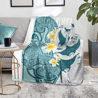 Maori Manta Ray Plumeria Teal Blanket